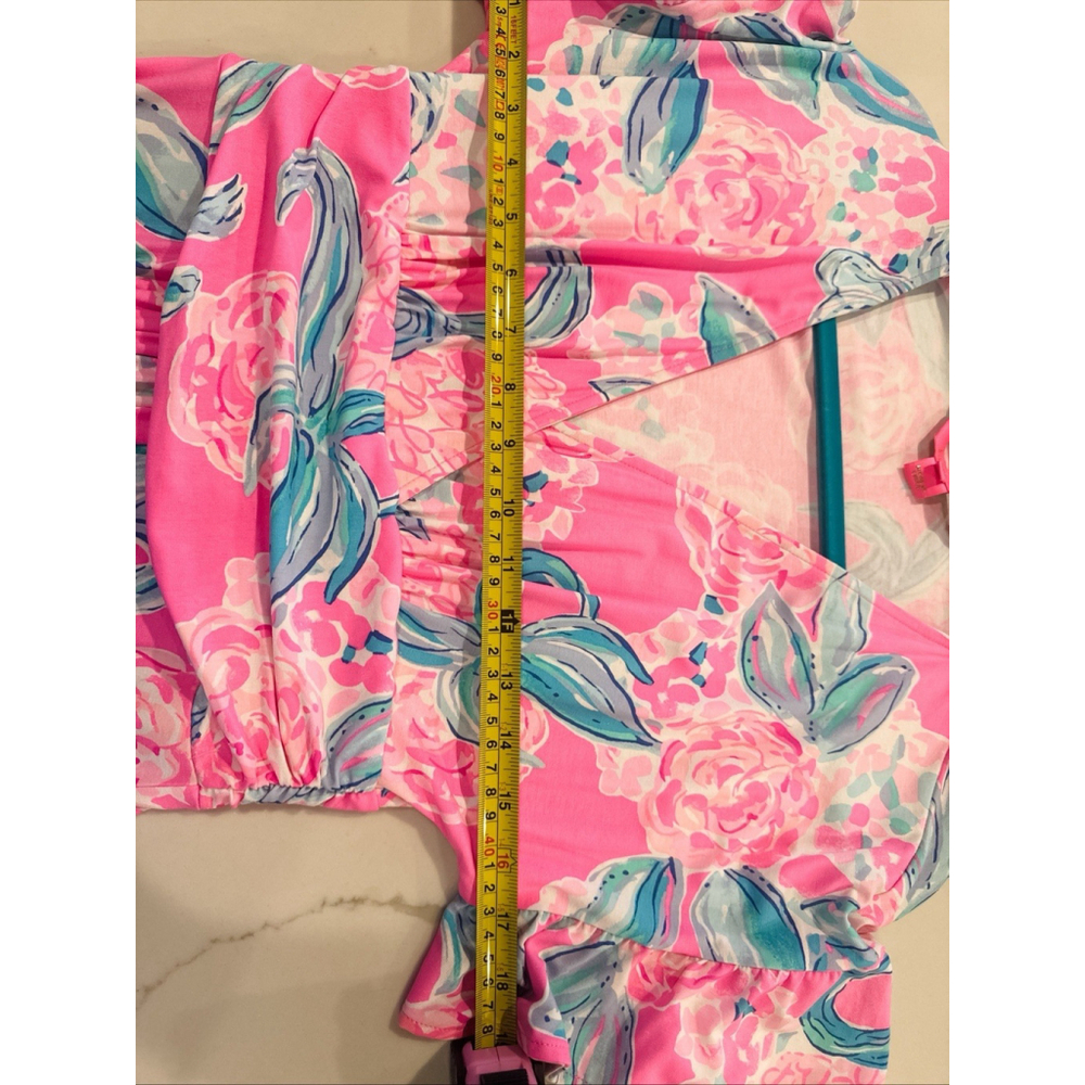 Lilly Pulitzer Maxi Dress Pink Positive Floral V-Neck Ruched Waist 58” Long Sml - Picture 9 of 10